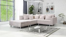 Kuechen-preisbombe Minsk Svetainės kampinė sofa Corduroy Audinys Smėlio spalvos + taburetė L