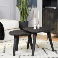 Kušetės komplektas Dakota Black Mangoholz massiv schwarz 2 teilig 60x60x45 50x50x40 cm, masė:60 cm X 60 cm + 50 cm X 50 cm