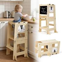 labebe Montessori mokymosi bokštas vaikams, didelio formato sulankstomas mokymosi bokštas, "2-in-1" mokymosi kėdutė vaikams su pranešimų lentomis nuo 1 metų