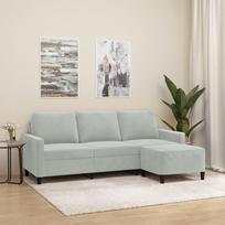 LAPOOH 3201055 3-vietė sofa su taburete, šviesiai pilka, 180 cm, aksomas, poilsio sofa, sofos ir sofos, poilsio sofa, sofa svetainei, sofa su