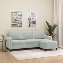 LAPOOH 3201174 3-vietė sofa su taburete, šviesiai pilka, 180 cm, aksomas, poilsio sofa, sofos ir sofos, poilsio sofa, svetainės sofa, sofa su miego funkcija