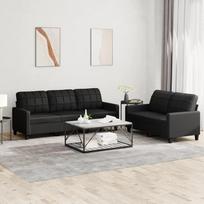 LAPOOH 3201378 2 dalių sofos komplektas su pagalvėlėmis Juoda dirbtinės odos sofa lova Sofa lova Atpalaiduojanti sofa Sofos ir sofos