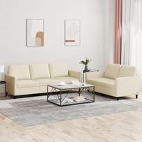 LAPOOH 3201761 2 dalių sofos komplektas su pagalvėle Kreminė dirbtinė oda, poilsio sofa, sofos ir kušetės, poilsio sofa, sofa svetainei, sofa su