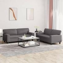 LAPOOH 3201916 2 dalių sofos komplektas, pilka dirbtinė oda, poilsio sofa, sofos ir kušetės, poilsio sofa, svetainės sofa, sofa su