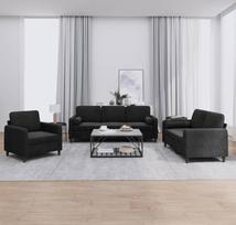 LAPOOH 3201959 3 dalių sofos komplektas su pagalvėle, juodas aksomas, poilsio sofa, sofos ir kušetės, poilsio sofa, svetainės sofa, sofa su