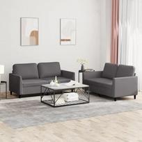 LAPOOH 3201752 2 dalių sofos komplektas su pagalvėlėmis, pilka dirbtinė oda, poilsio sofa, sofos ir kušetės, poilsio sofa, sofa svetainei