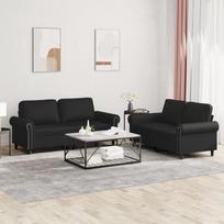 LAPOOH 3202150 2 dalių sofos komplektas su pagalvėlėmis, juoda dirbtinė oda, poilsio sofa, sofos ir kušetės, poilsio sofa, sofa svetainei, sofa su