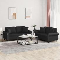 LAPOOH 3202160 2 dalių sofos komplektas su pagalvėlėmis, juoda dirbtinė oda, poilsio sofa, sofos ir kušetės, poilsio sofa, sofa svetainei, sofa su