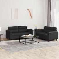 LAPOOH 3202362 2 dalių sofos komplektas su pagalvėlėmis, juoda dirbtinė oda, poilsio sofa, sofos ir kušetės, poilsio sofa, sofa svetainei, sofa su