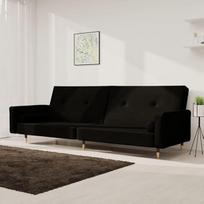 LAPOOH 375752 Dvivietė sofa-lova su 2 pagalvėlėmis, juodas aksomas, poilsio sofa, sofos ir kušetės, poilsio sofa, svetainės sofa, sofa su miego funkcija