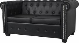 LAPOOH Chesterfield Sofa 2 vietų sofa gyvenamajam kambariui, skirta butams, poilsio sofos ir sofos, išskleidžiamos sofos iš dirbtinės odos, juodos spalvos