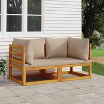 LAPOOH Modulinės kampinės sofos 2 vnt. su pagalvėlėmis Taupe Akacijų medžio masyvo sofos ir kušetės, sofa, sofa svetainei, sofa paauglių kambariui, sofa poilsiui, sofa miegamajam, minkšta sofa,