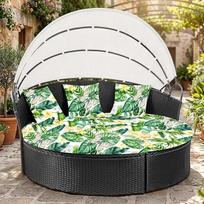Lauko gulto pagalvės dėklas 66 colių pakaitinis gulto dangtelis su elastinga juosta Sunlounger pagalvės dėklas Apvalūs lauko lovos pagalvių užvalkalai (žali lapai, 1 apvalus dangtelis + 3 pagalvių užvalkalai)