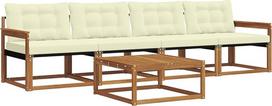 Lauko sodo ir daržo baldų komplektas, poilsio sofa iš masyvaus akazienholz su tekstilinu, modulinis sodo ir daržo baldų komplektas, Natur und Creme, su sėdynėmis