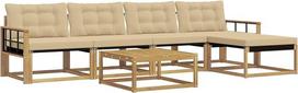 Lauko sofa 6 vietų, sodo svetainės komplektas iš masyvaus akazienholzo ir tekstileno, modulinė sofa 4 asmenims, terasa ir sodas, natūrali danga
