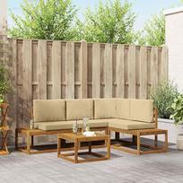Lauko sofa su kilimais 5 Stück Natur und Beige Terrassenmöbel Set Gartenmöbel Set aus Akazienholz Garten Sofagarnitur Lauko sofa su kilimais