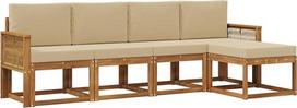 Lauko sofa, 5 vietų poilsio baldų komplektas iš masyvaus akazienholz, modulinė terasa ir balkonas, inkl. Polsterauflagen, smėlio spalvos, 249 x 122,5 x 73 cm