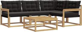 Lauko sofa-lovos 5 vietų, Gartenmöbel Set aus Akazienholz, Modulare Lounge-Sitzgruppe für Terrasse und Garten, Modernes Design, Sitzgruppe für 4 Personen, Schwarz und Weiß