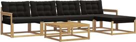 Lauko sofa-lovos 6-teilig, Gartenmöbel-Set aus Akazienholz und Textilene, Modulares Lounge-Sofa mit Tisch und Hocker, Terrassenmöbel für den Garten, Weiß und Schwarz