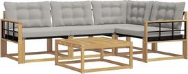 Lauko sofa-lovos 5-teilig Gartensofa Lounge-Set aus Akazienholz mit Textilene Modulare Sitzgruppe für Terrasse und Garten Hellgrau und Weiß