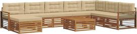 Lauko sofa-lovos 9-teilig, Gartenmöbel Lounge-Set aus Massivholz Akazie, Modulares Sofa-Set mit Sitzkissen für Garten und Terrasse, Natur und Beige