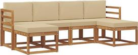 Lauko sofos komplektas 6 dalių, modulinė sodo grupė sodui ir terasai, Terrassenmöbel aus Akazienholz mit Polstern, Natur und Beige, 245 x 122,5 x 73 cm
