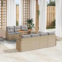 Lauko sofos komplektas 8 vietų su staltiese Gartenmöbel Set aus Poly Rattan und Akazienholz Modernes Garten Sofa Set mit Kissen in Schwarz und Creme
