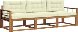 Lauko sofos komplektas iš akazienholco, modulinė sodo sofa, svetainės sofa, skirta terasai ir balkonui, su sėdimąja dalimi ir atlošu, natūrali ir kreminė, 249,5 x 83 x 73 cm