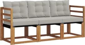 Lauko sofos komplektas iš masyvaus akazienholzo, modulinė sodo sofa su kopėtėlėmis, skirta terasai ir balkonui, Hellgrau, 3 dalių, 185,5 x 63 x 73 cm