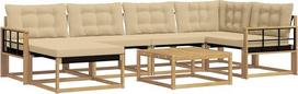Lauko sofos-lovos 7-teilig aus Akazienholz, Modulares Garten-Lounge-Set, Sitzgruppe für Terrasse und Garten, Modernes Design, Sitzkissen inklusive, 6 Plätze