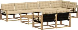 Lauko sofa-lovos 9-teilig, modulares Gartenmöbel Set aus massivem Akazienholz, Loungemöbel mit Sitzkissen für Terrasse, Loungegruppe für 8 Personen mit Tisch, 79 x 79 x 37 cm