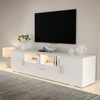 LED televizoriaus spintelė, televizoriaus staliukas su didele laikymo erdve, televizoriaus staliukas su RGB LED apšvietimu, televizoriaus lenta svetainei, miegamajam, balta, 160 x 35 x 40 cm
