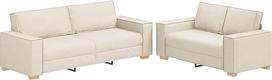 Leinenmischgewebe Sofa Set 2er in Beige 220x80x84 cm mit Breiten Armlehnen und Stabiler Rahmenkonstruktion für langanhaltenden Sitzkomfort