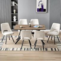 LEWE Valgomojo grupės valgomojo stalas su 6 kėdėmis, 140 x 80 x 76 cm, stačiakampis medinis valgomojo stalas su 6 valgomojo kėdėmis, paminkštintas, platesnė sėdynė, be porankių, skirtas virtuvei, valgomajam ir svetainei, smėlio spalvos