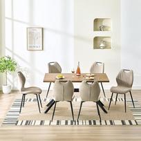 LEWE valgomojo grupės valgomojo stalas su 6 kėdėmis, 140 x 80 x 76 cm, stačiakampis medinis valgomojo stalas su 6 valgomojo kėdėmis su aukštu atlošu, juodos geležinės kojos, skirtas virtuvei, valgomajam ir svetainei