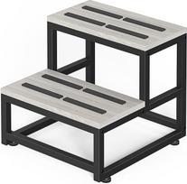 LIANTRAL Step Stool suaugusiems ir vaikams, 2 pakopų taburetė, didelio atsparumo plieno ir tvirto medinio laiptelio taburetė, atlaiko iki 500 svarų, kojų stovas lovai, virtuvei, vonios kambariui, pilka