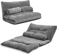 LIFEZEAL 2 vietų sofa-lova, sulankstoma grindų sofa, grindų kėdė, reguliuojama 6 padėtimis, sėdynės pagalvėlė su 2 juosmens pagalvėlėmis, iki 150 kg, sulankstoma sofa svetainei (pilka)