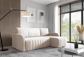 LIKMA Otto L formos kampinė sofa, 224 cm, kreminės spalvos, modernios sofos ir kušetės, aksominė sofa su miego funkcija, sofa-lova su lovos dėže, gyvenamasis peizažas su patalynės konteineriu, audinys: Jasmine 21