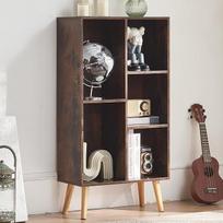 LELELINKY Cube Bookcase 3 Tier Mid-Century knygų lentynos su kojomis, su 5 skyriais, medinės knygų lentynos, laisvai pastatomos modernios atviros knygų lentynos, skirtos knygų kambariams, rudos spalvos