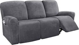 LINGKY Recliner Slipcovers Recliner Cover Sofa Slipcover Sofa Cover 8 dalių baldų apsauga Couch Rich Velvet Plush Shape Fit Stretch Stylish Soft with Elastic Base (Grey)