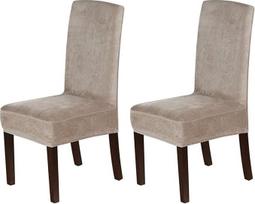 LINGKY Velvet Valgomojo kambario kėdžių užvalkalai, įtempiami kėdžių užvalkalai valgomajam, Parson kėdės, apsauginiai užvalkalai, valgomasis, minkštas storas kietas aksomo audinys, plaunamas (Taupe, 2 vnt.)