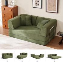 LINSY HOME sofa lova - grindų sofa lova su pagalvėle, atramine nugara ir porankiu - sulankstoma 160 cm pločio sofa lova - suspausta sofa dėžutėje - virvės audinys svetainei, miegamajam - žalia