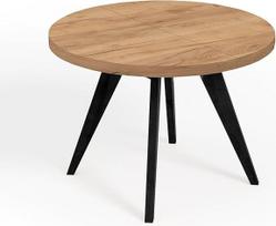 LORA apvalus išskleidžiamas valgomojo stalas su medinėmis kojomis, lofto stiliaus, skandinaviškas, skersmens variantai: nuo 90 iki 220 cm (ąžuolo "Craft" aukso/juodos spalvos, skersmuo: 90/140 cm)