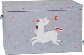 LOVE IT STORE IT Žaislų skrynia su dangčiu - didelė medžiaginė dėžė - sutvirtinta medžiu - tvirta ir stabili - pilka su vienaragiu - 62 x 38 x 39 cm