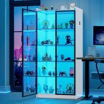 Lvifur White Sideboard Vitrina 35 x 70 x 165 cm Išmanioji spintelė su RGB 3 spalvomis Dimmable Buffet Cabinet Intelligent Sensor Display Cabinet White