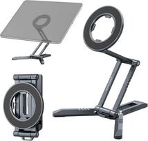 Magnetinis "iPad" trikojis, universalus "iPad Pro/Air/Mini" ir 15-12 serijos "iPhone", sukasi 360° kampu, nešiojamasis planšetinio kompiuterio laikiklis su 2 in 1 staliniu ir rankiniu režimais, lengvas 105 g