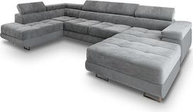 Masseno CASONE L-S kampinė sofa su miego funkcija, U formos, sofa su lovos dėže, svetainės sofa, sofa, sofa, sofa lova, sofos komplektas, šviesiai pilka, Monolith 84