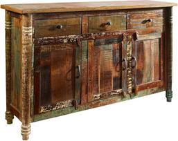 MASSIVMOEBEL24.DE "Fable Sideboard", pagaminta iš regeneruoto medžio, senovinė komoda iš medžio masyvo, medinė komoda su 3 stalčiais ir 3 durelėmis