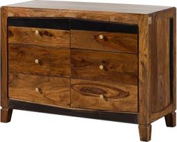 MASSIVMOEBEL24.DE "Ancona" komoda iš medžio masyvo #220 Sheesham mediena - tamsiai ruda lakuota su 6 stalčiais 110 x 45 x 80 cm Komoda TV komoda TV staliukas TV lenta