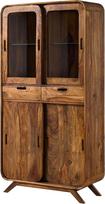 MASSIVMOEBEL24.DE Milano vitrina iš medžio masyvo #115 Sheesham Wood Šviesiai ruda lakuota 8 skyriai ir stalčiai 90 x 40 x 180 cm Stiklinė vitrina Aukšta spinta